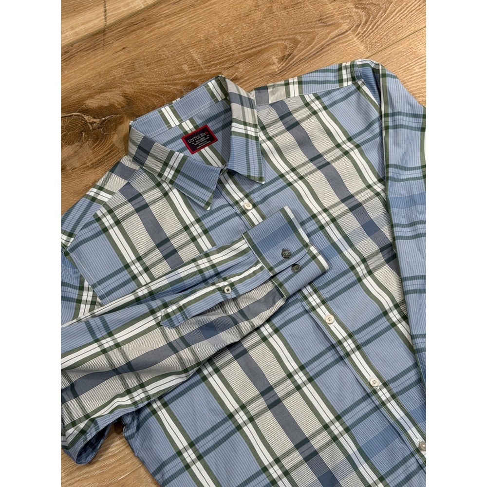 UNTUCKit Malibran WF Slim Fit Blue Green Plaid Wrinkle Free Shirt Mens XL 41434
